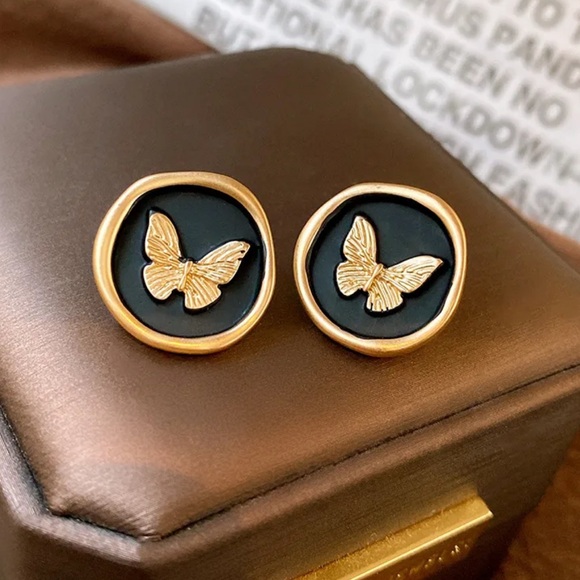 Butterfly Stud Earrings – Gold Plated Stainless Steel - Picture 1 of 3